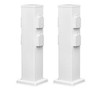 ledscom.de 2 colonnine con prese da giardino POLLY per esterni, IP44, a 4 prese, acciaio inossidabile, bianco, squadrate, 40 cm