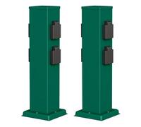 ledscom.de 2 colonnine con prese da giardino POLLY per esterni, IP44, a 4 prese, acciaio inossidabile, verde, squadrate, 40 cm