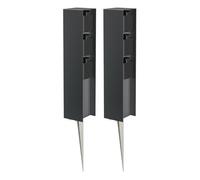 ledscom.de 2 colonnine con prese da giardino POMI con picchetto da terra per esterni, IP44, a 3 prese, antracite, squadrate, 33 cm