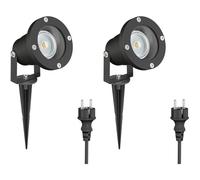 ledscom.de 2 faretti da giardino a LED DUK neri con picchetto da terra per esterni, in alluminio, con lampadina LED GU10 inclusa (bianco caldo, 5,4 W, 510 lm, 45°)
