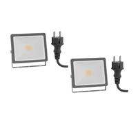ledscom.de 2 Faretti da giardino a LED FLIN per esterni, IP66, spina, grigio, 11,5 W, 837lm, bianco caldo