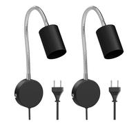 ledscom.de 2 lampade da lettura/applique WAIKA, collo di cigno, interruttore, spina, nero opaco, 1 attacco GU10 max. 15 W
