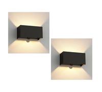 ledscom.de 2 lampade da parete CUBEL, sensore crepuscolare, rilevatore di movimento per esterni, IP65, illuminazione verso l'alto/verso il basso, nero opaco, rettangolari, 2x G9 max. 10 W