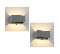 ledscom.de 2 pz. applique CUBEL, sensore crepuscolare, rilevatore di movimento per esterni, IP65, up/downlight, grigio opaco, rettangolare, 2x G9 max 10W