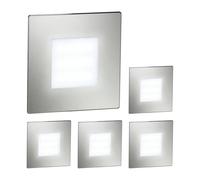 ledscom.de 2-pack FEX, faretti da scala/da incasso a parete a 5 LED per interni ed esterni, forma angolare, acciaio inossidabile, 85 x 85 mm, bianco freddo