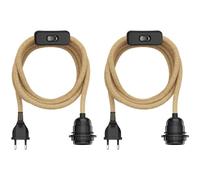ledscom.de 2 pezzi cavo in canapa/cavo tessile LEKA, spina, interruttore, beige, 3 m, presa lampada, 1x E27 max. 60W