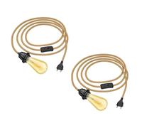 ledscom.de 2 pezzi cavo di canapa LEKA, 4,50m con spina, interruttore e presa E27, incl. lampada E27 vintage retro oro 489lm bianco extra-caldo