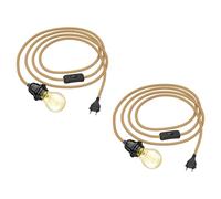 ledscom.de 2 pezzi cavo di canapa LEKA con spina, interruttore e presa E27, incl. lampada E27 471lm oro vintage bianco extra-caldo