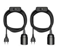 ledscom.de 2 pezzi cavo tessile LEHA, spina, interruttore, nero, 3 m, presa lampada, 1x E27 max. 60W