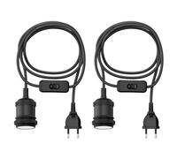 ledscom.de Cavo tessile RETRA, spina con interruttore, nero, 3 m, 1x E27 max. 60W, 2 pezzi