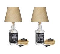 ledscom.de 2 pezzi lampada da tavolo FLAKO, cavo di canapa, paralume beige naturale, incl. lampada E27, smart (bianco caldo - bianco freddo, 7 W, 1005lm) senza bottiglia
