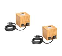 ledscom.de 2 pezzi lampada da tavolo HITO, interruttore, USB, vero legno (albero della gomma), quadrato, marrone chiaro, 1x E27 max. 60W