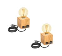 ledscom.de 2 pezzi lampada da tavolo HITO, legno massiccio, angolare, USB, incl. lampada E27 oro, max. 818lm, 3 livelli, bianco extracaldo