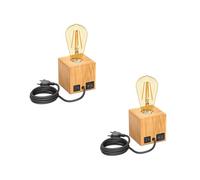 2x lampada da tavolo HITO interruttore USB in vero legno (albero della gomma) [EEK: E]