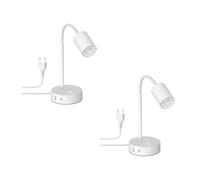 ledscom.de 2 pezzi Lampada da tavolo WAIKA, bianca, USB-A, USB-C, incl. lampada LED GU10 (bianco caldo, 5,4W, 410lm, 45°)