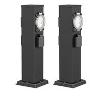 ledscom.de 2 prese da giardino a colonna POLLY per esterni, IP44, timer/scatto, 3 vie, acciaio inox, nero, quadrato, 38 cm