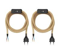 ledscom.de 2 pezzi Spina Euro tipo C con cavo tessile, interruttore, 2 m, beige, 2 x 0,75 mm²