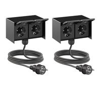 ledscom.de 2 prese da esterno doppie STEDDA con cavo da 2 m, IP44, acciaio inossidabile nero, montaggio orizzontale, prese per giardino, terrazza e spazi esterni