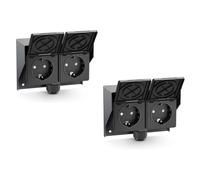 ledscom.de 2 prese per esterni/ambienti umidi PIWI, a vista, IP44, doppia presa Schuko, 16 A/230 V, acciaio inossidabile, plastica, antracite, orizzontale