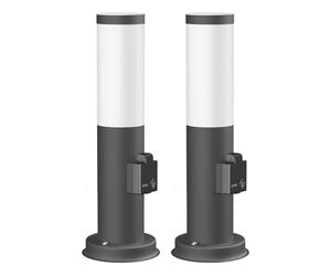ledscom.de 2 pz. bitta luminosa PORU con presa per esterni, antracite, rotonda, 38,5 cm, incl. lampada E27, 471lm, bianco extra-caldo