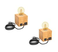 ledscom.de 2 pz. lampada da tavolo HITO, legno massiccio, angolare, USB, incl. lampada E27 oro, 471lm, bianco extra-caldo