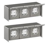 ledscom.de 2 pz. presa a muro STEDDA, IP44, acciaio inox - Presa a muro resistente alle intemperie, acciaio inox, orizzontale, con 3 prese per giardino, terrazza e aree esterne