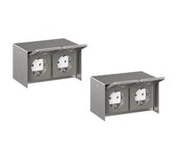 ledscom.de 2 pz. presa a muro STEDDA, IP44, acciaio inox - Presa a muro resistente alle intemperie, acciaio inox, orizzontale, con 2 prese per giardino, terrazza e aree esterne