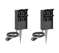 ledscom.de 2 pz. presa da giardino a colonna POMI con picchetto a terra e cavo da 2 m per esterni, IP44, 4 vie, antracite, quadrata, 23 cm