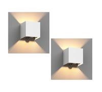 ledscom.de 2 x CUBEL lampada da parete per esterni, IP65, up/downlight, rilevatore di movimento, bianco opaco, quadrato, 1x G9 max. 10W