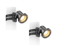 ledscom.de 2 x faretto da giardino MIBU con fissaggio a cinghia per esterni, a spina, nero, incl. lampada LED GU10, 450lm, bianco caldo