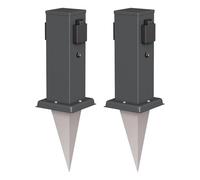 ledscom.de 2 x Polly presa a colonna da giardino con sensore crepuscolare e picchetto a terra per esterni, 2-gang, antracite, angolare, 27cm