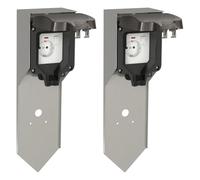 ledscom.de 2 x POXO colonna di presa da giardino con picchetto a terra per esterni, IP65, singolo, acciaio inox, acciaio inox/nero, angolare, 40 cm