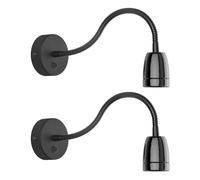 ledscom.de 2x applique POZ, collo d'oca, interruttore, porcellana, acciaio, nero lucido, rotondo, 1x E27 max. 300W