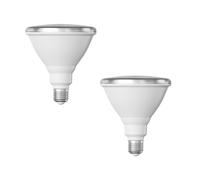 ledscom.de 2x E27 lampadina LED, PAR38 collo corto, bianco caldo (2700 K), 15,7 W, 1152lm, 42°, specchio riflettore (argento)