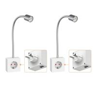 ledscom.de 2x lampada da presa/lampada da lettura LESCH, collo di cigno, interruttore, cromata/bianca, 1x GU10 max. 10W