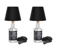 ledscom.de 2 pezzi lampada da tavolo FLAKO, interruttore, bachelite, cavo tessile nero, paralume nero, 1x E27 max. 60W, senza bottiglia, senza lampadina