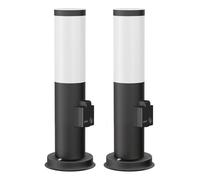 ledscom.de 2x PORU bitta luminosa con presa per esterni, nera, rotonda, 38,5 cm, incl. lampada E27, 471lm, bianco extra-caldo