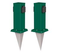 ledscom.de 2x presa da giardino a colonna Polly con picchetto a terra per esterni, IP44, 2-gang, verde, quadrata, 27cm