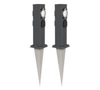 ledscom.de 2x presa da giardino a colonna Polly con picchetto a terra per esterni, IP44, 3 vie con timer/timer, antracite, quadrata, 38cm