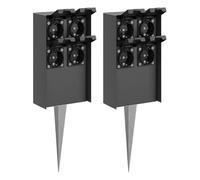 ledscom.de 2x presa da giardino POMI con picchetto a terra per esterni, IP44, 4 vie, antracite, angolare, 23cm