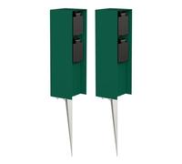 ledscom.de 2x presa da giardino POMI con picchetto a terra per esterni, IP44, a 2 vie, verde, quadrata, 23cm