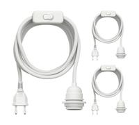 ledscom.de 3 cavi tessili LEKA, spina, interruttore, bianchi, 3 m, portalampada, 1x E27 max. 60 W