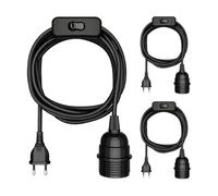 ledscom.de 3 cavi tessili LEKA, spina, interruttore, nero, 3 m, portalampada, 1x E27 max. 60 W