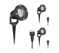 ledscom.de 3 faretti da giardino a LED DUK neri con picchetto da terra per esterni, in alluminio, con lampadina LED GU10 inclusa (bianco caldo, 5,4 W, 510 lm, 45°)
