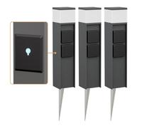 ledscom.de 3 lampioni da terra PODEL con picchetto da terra per esterni, Smart Home, 39 cm, antracite, 2 prese, lampadina G9 inclusa, 596 lm, bianco