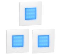 ledscom.de 3 luci LED per scale/faretti da incasso a parete FEX per interni ed esterni, di forma quadrata, bianche, 85 x 85 mm, blu