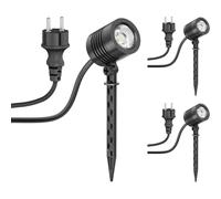 ledscom.de 3 pezzi Piccolo faretto da giardino a LED con picchetto di terra TARL per esterni, IP65, spina, nero, 4,1 W, 351lm, bianco freddo