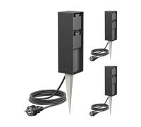 ledscom.de 3 pezzi presa da giardino a colonna POKU con picchetto a terra e cavo da 2 m per esterni, IP44, a 2 vie, antracite, angolare, 23 cm