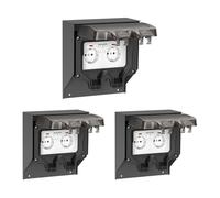 ledscom.de 3 pezzi presa di corrente POXO per esterni, IP65, 2-gang, acciaio inox, antracite/nero, quadrato, 20 cm