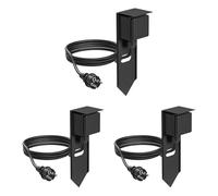 ledscom.de 3 PIWI presa da giardino a colonna con picchetto a terra e cavo da 2 m per esterni, IP44, singolo, nero